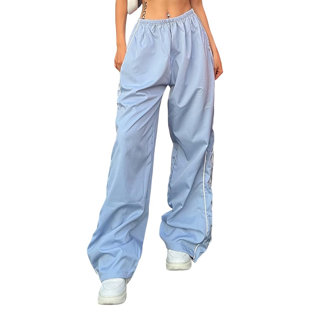 Caziffer Pantaloni Paracadute da Donna Pantaloni Cargo Elastici a Vita Alta  a Gamba Larga Pantaloni da Pista Oversize Abbigliamento Y2k Streetwear  (Azzurro, S) : Amazon.it: Moda