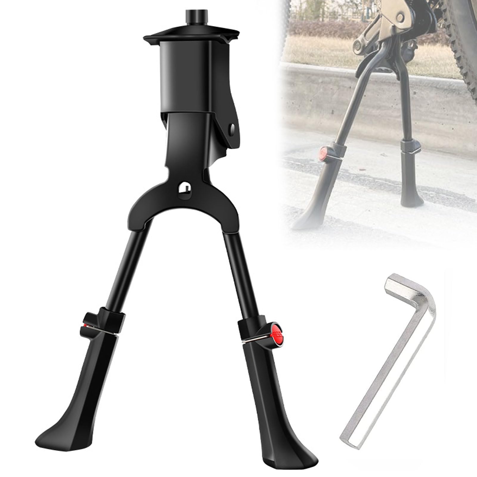 Bocguy Fahrradständer Zweibein 24-28 Zoll, MTB Ständer Zweibeinständer Höhenverstellbar Fahrrad Ständer, Fahrrad Zubehör Doppelständer Schwarz für City Fahrrad, MTB und Trekkingräder Sport & Freizeit