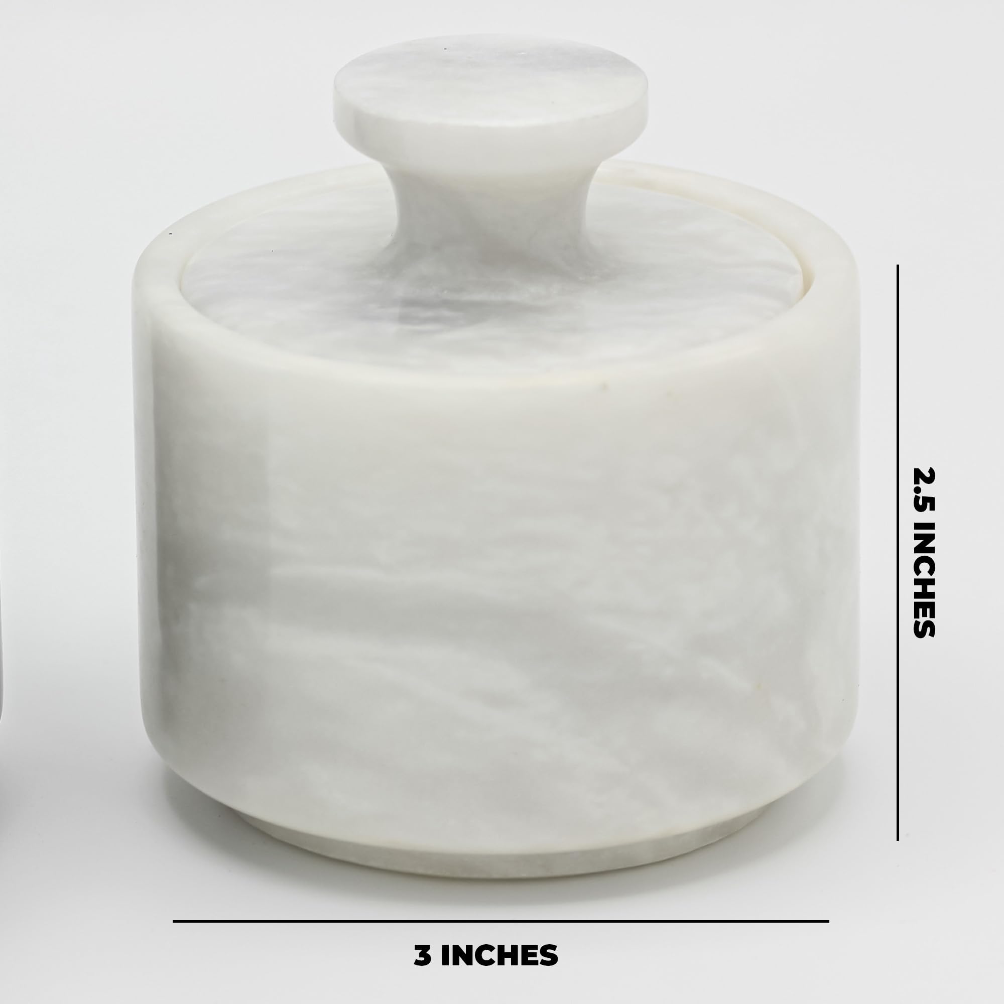 Marble Hives Marble Salt Cellar With Lid- Pack Of 2 Marble Salt And Pepper Bowls- Salt Holder With Lid To Put Salt, Paprika, Pepper, And Spice (Sunny Grey & Black) (White & Black, Style 01)