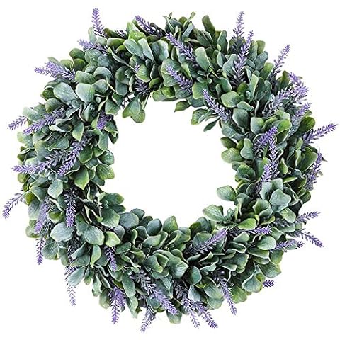 Qtrednrry Front Door Wreath 18 Inch Artificial Lavender Wreaths Christmas Wedding Decor Winter Spring Summer Fall Boxwood Outdoor Cover