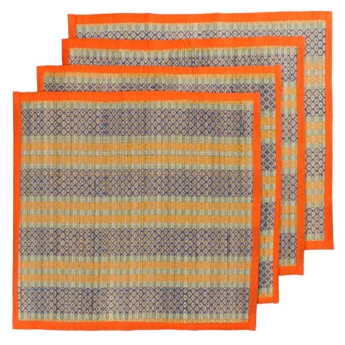 Image of CRAFT OF INDIA Handmade Korai Pai Kusha Grass Pooja Aasan Sitting Floor Mats (1.5X1.5 ft (4pcs Combo)