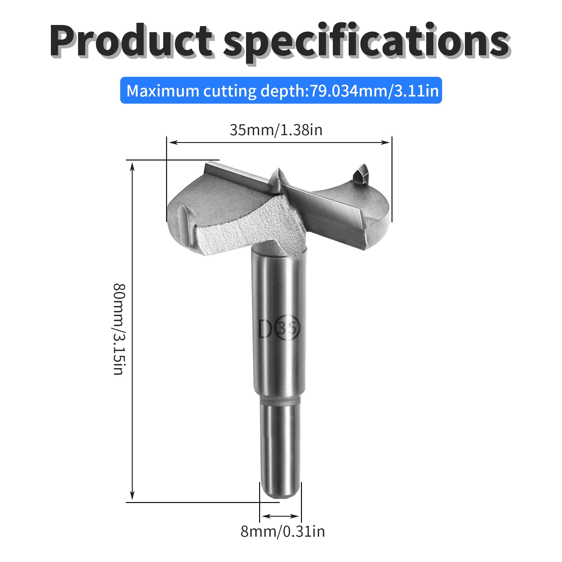 FOCMKEAS 35mm丨1-3/8 Inch Forstner Drill Bit with Round Shank Double-Flute Tungsten Carbide Wood Hole Saw for Plastic Hard Wood - Image 2