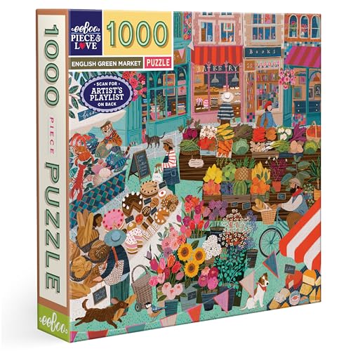 EEBOO - English Green Market - Puzzle 1000 Pièces en Carton - Puzzle coloré sur Le Marché du Village - PZTEGM