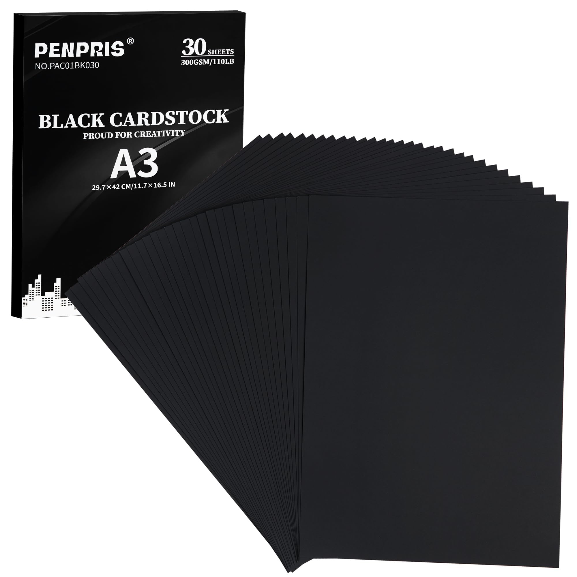 50 Papier Cartonné A3 Noir | feuilles cartonnées 250gr/m2 (42x29,7cm) | carton noir épais | Carton satiné à scrapbooking et artisanat