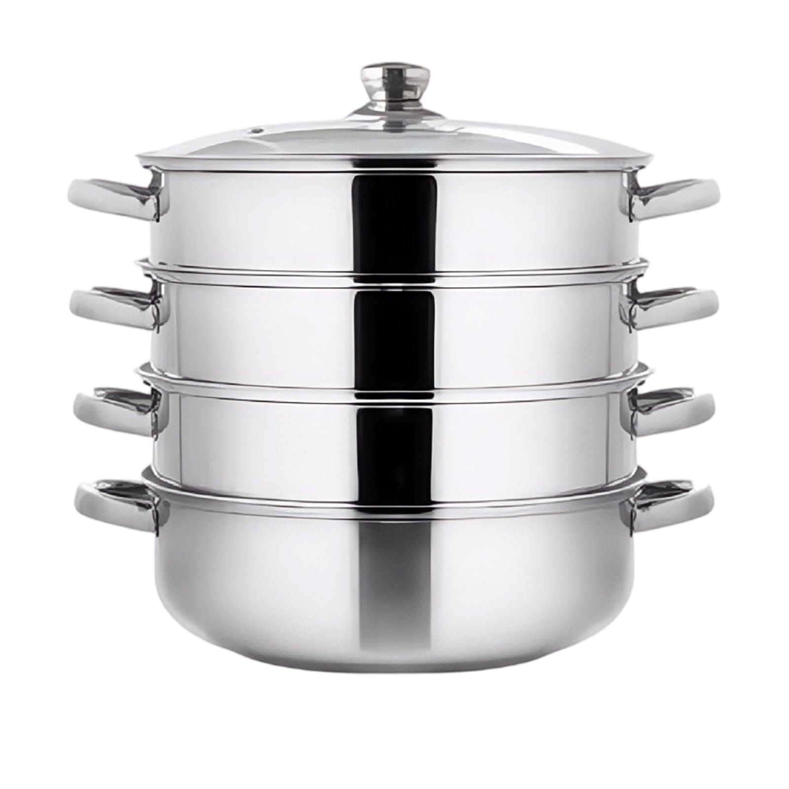 Vaporera para cocinar al vapor, 28 cm, acero inoxidable con inserto de vapor, 3/4 niveles con tapa para cocinar verduras, sopas, mariscos, guisos y pasta (cuatro)