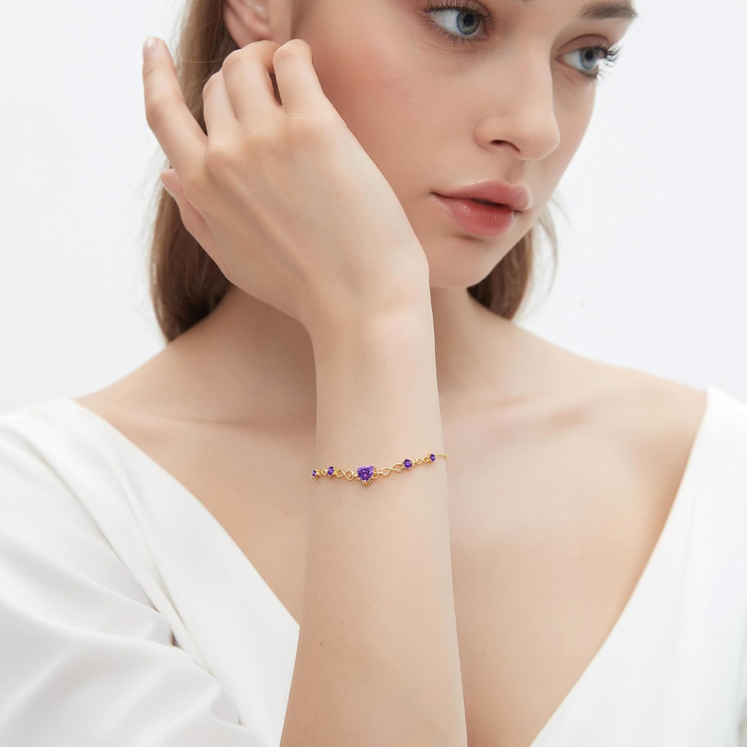 G&GEMSJEW Infinity Heart Birthstone Bracelets for Women, 925 Sterling Silver Women Charm Link Bracelet Adjustable, Birthday Anniversary Christmas Jewelry Gifts for Women Wife Mom Girlfriend Her - Image 3