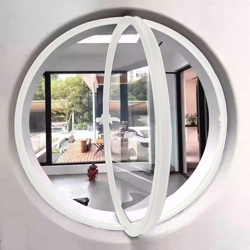 Drehbares rundes Fenster aus Aluminiumlegierung, Bullauge-Fenster aus gehärtetem Glas zur Wandtion mit Griff, Flügelfenster zur Wohntion in der Küche, Weiß 3,45 cm