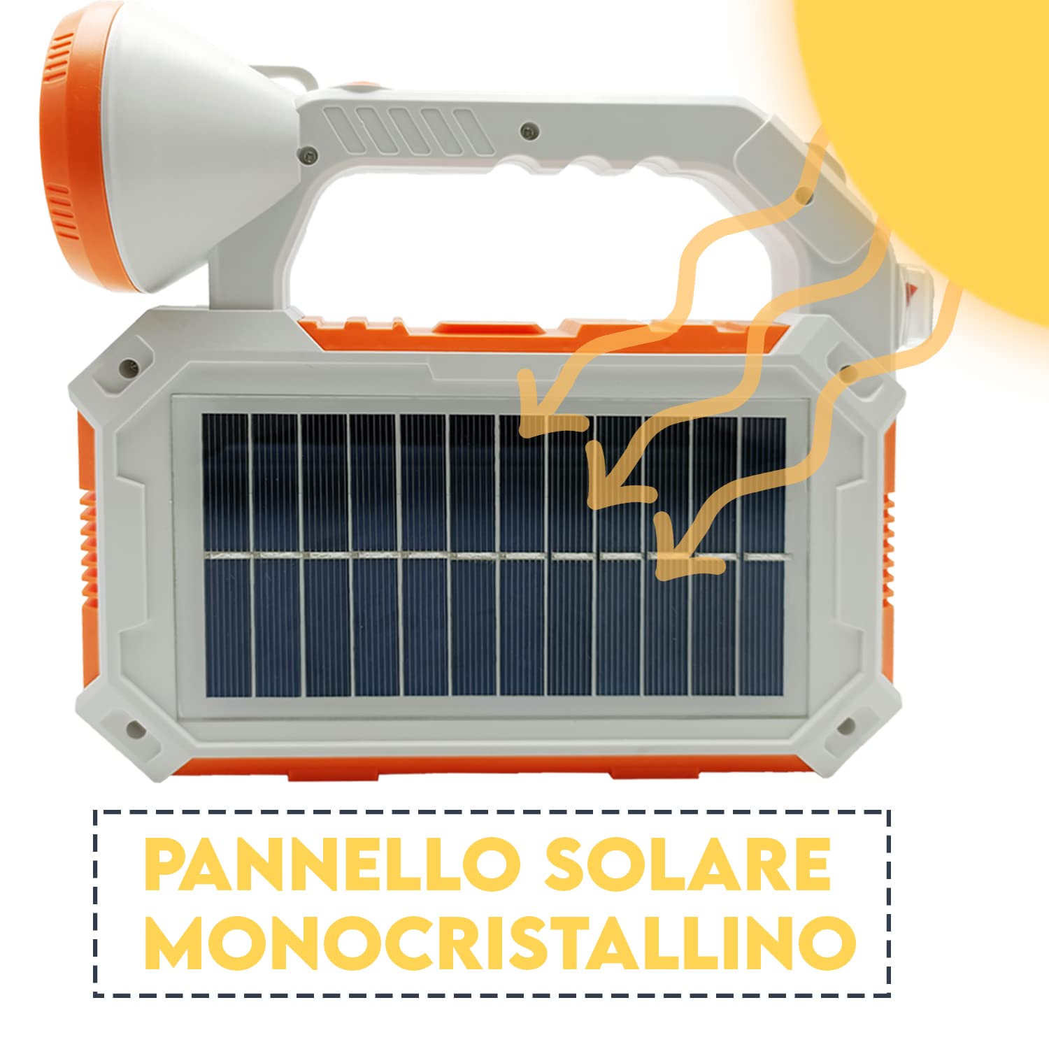 Maka Torcia Led Potente Professionale, Solare ricaricabile Pannello Solare luce d'emergenza 7200 mAh Strobo Faro da Campeggio USB Powerbank Luce Sicurezza IP65 8 Ore