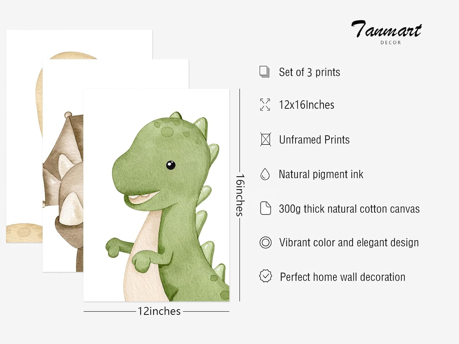 Dinosaur Wall Art Kids Boys Room Canvas Wall Decor Dino Nursery Wall Art Pictures Baby Dinosaur Poster Prints for Boys Bedroom Bathroom 12x16 Inch Unframed Set of 3 - Image 2