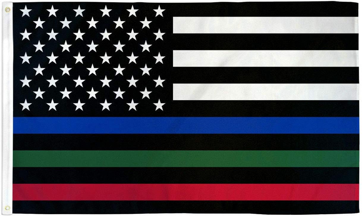 4X6FT USA Thin Red, Blue & Green Line Flag Grommets (Police Fire Military) 100D Polyester Banner