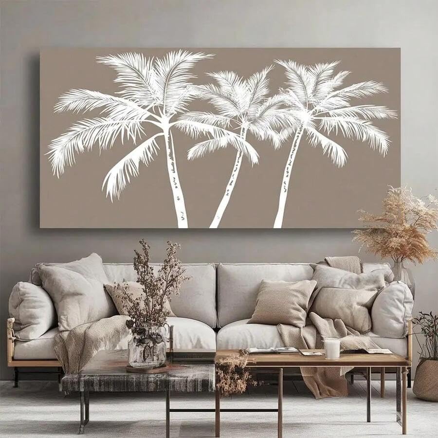 Toile palmier blanc abstrait : sublimez votre chambre avec une decoration murale minimaliste