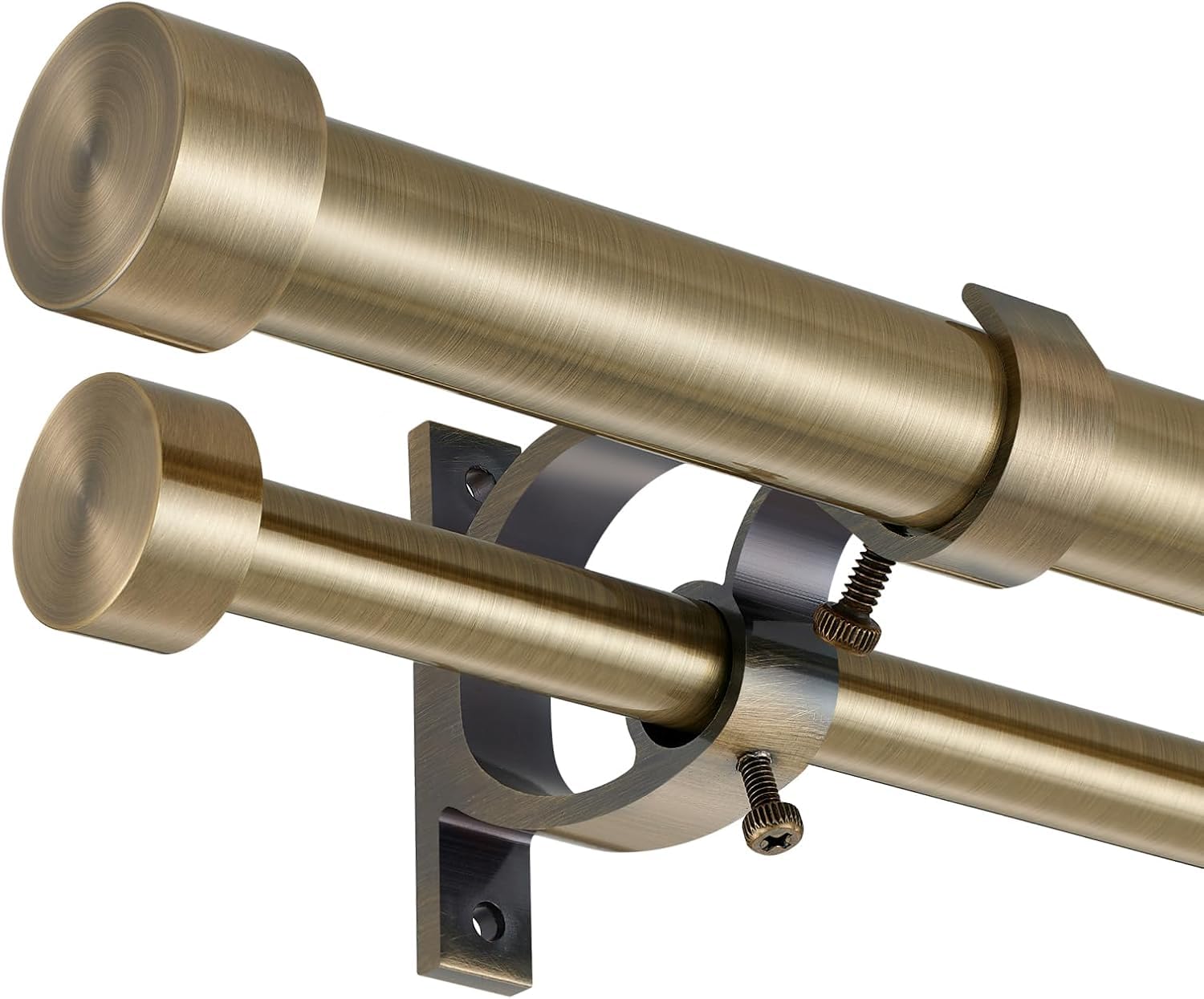 Lwiiom Double Blackout Curtain Rods 140 to 164 Inches (11.5-13.5 Feet),1-Inches Front and 5/9 Inches Back Adjustable End Cap Double Window Drapery Rod for Drapes and Curtains,Antique Bronze