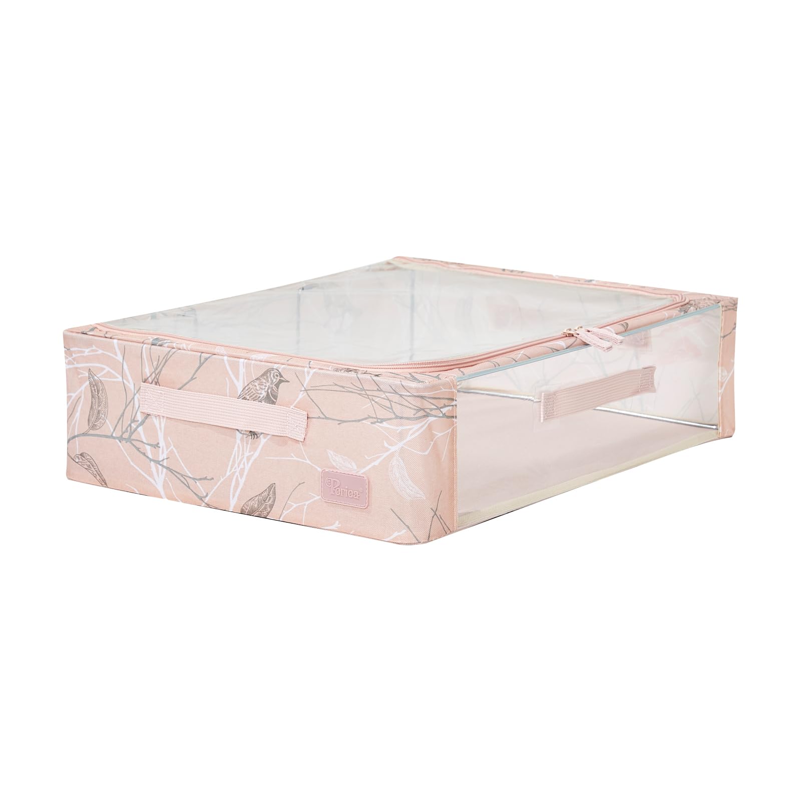 Periea Esme Folding Collapsible Stackable Fabric Underbed Home Storage Boxes with Steel Frames (Blush Birds)