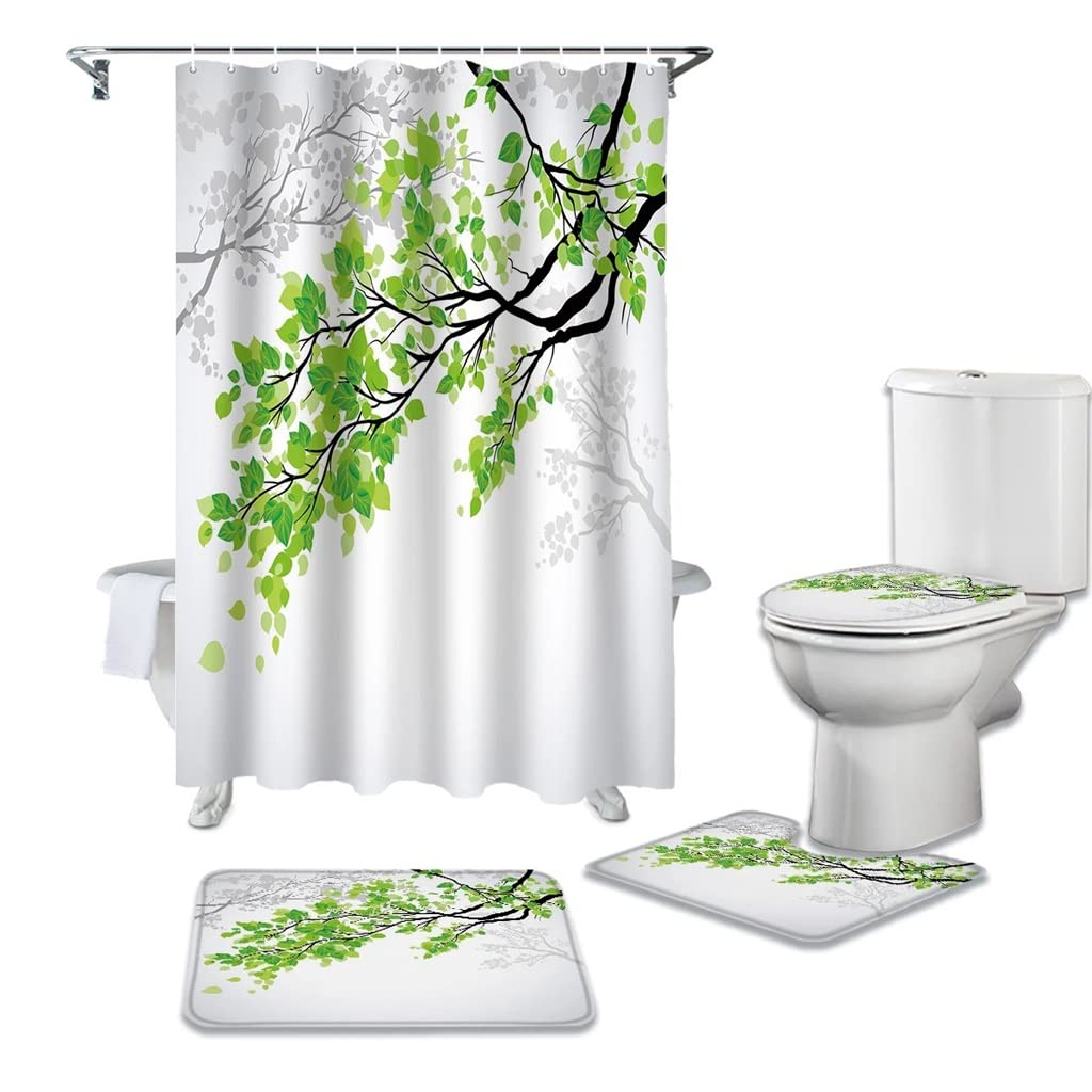 MOBYGKFY Shower Curtain Carpet Cover Toilet Bath Mat Pad Set Bathroom Home Decor