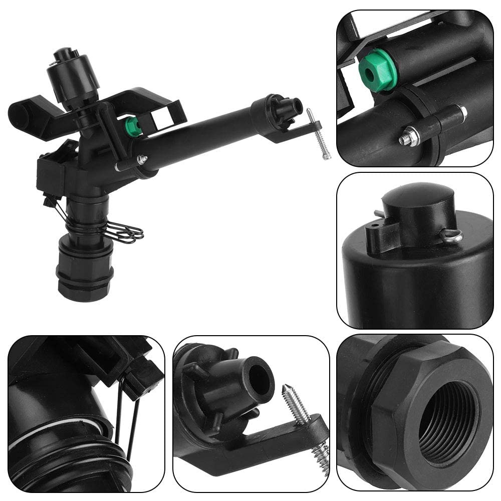 Cañón de riego Ajustable con Rosca 1 1/2" con boquillas. Modelo de aspersor agrícola para Grandes alcances, diámetro Cubierto 24 a 60m. Aspersor de riego con ángulo Ajustable hasta 360. con boquillas