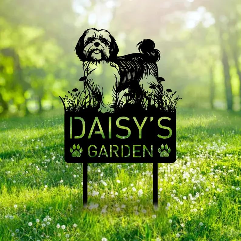 Personalised Shih Tzu Dog Garden Sign, Custom Metal Name Sign, Outdoor Garden Ornament, Pet Memorial Plaque, Shih Tzu Gifts, Dog Statue, Puppy Silhouette Yard Decor, Dog Memorial Gift