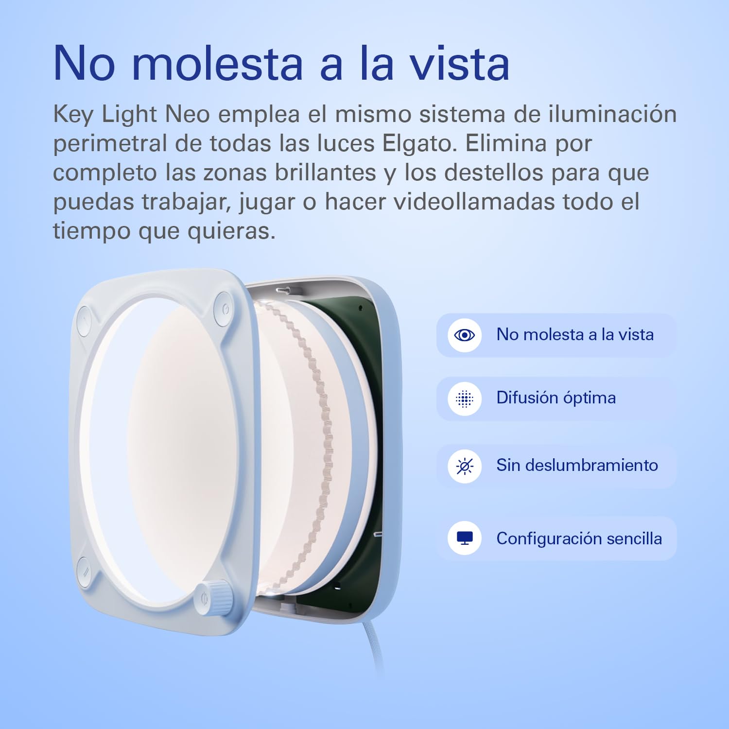 Elgato Key Light Neo con soporte de monitor - luz profesional para videollamadas y streaming - control onboard o Wi-Fi - USB - Laptop | PC | Mac