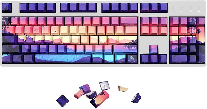 MOLGRIA 124 Set Light-Go-Through Custom Keycaps, Double-Shot PBT Cherry Profile Key Caps for Most 60/75/98 Percent Cross-Switch RGB Backlit Mechanical Gaming Keyboard ANSI/ISO LayoutSunset Glow