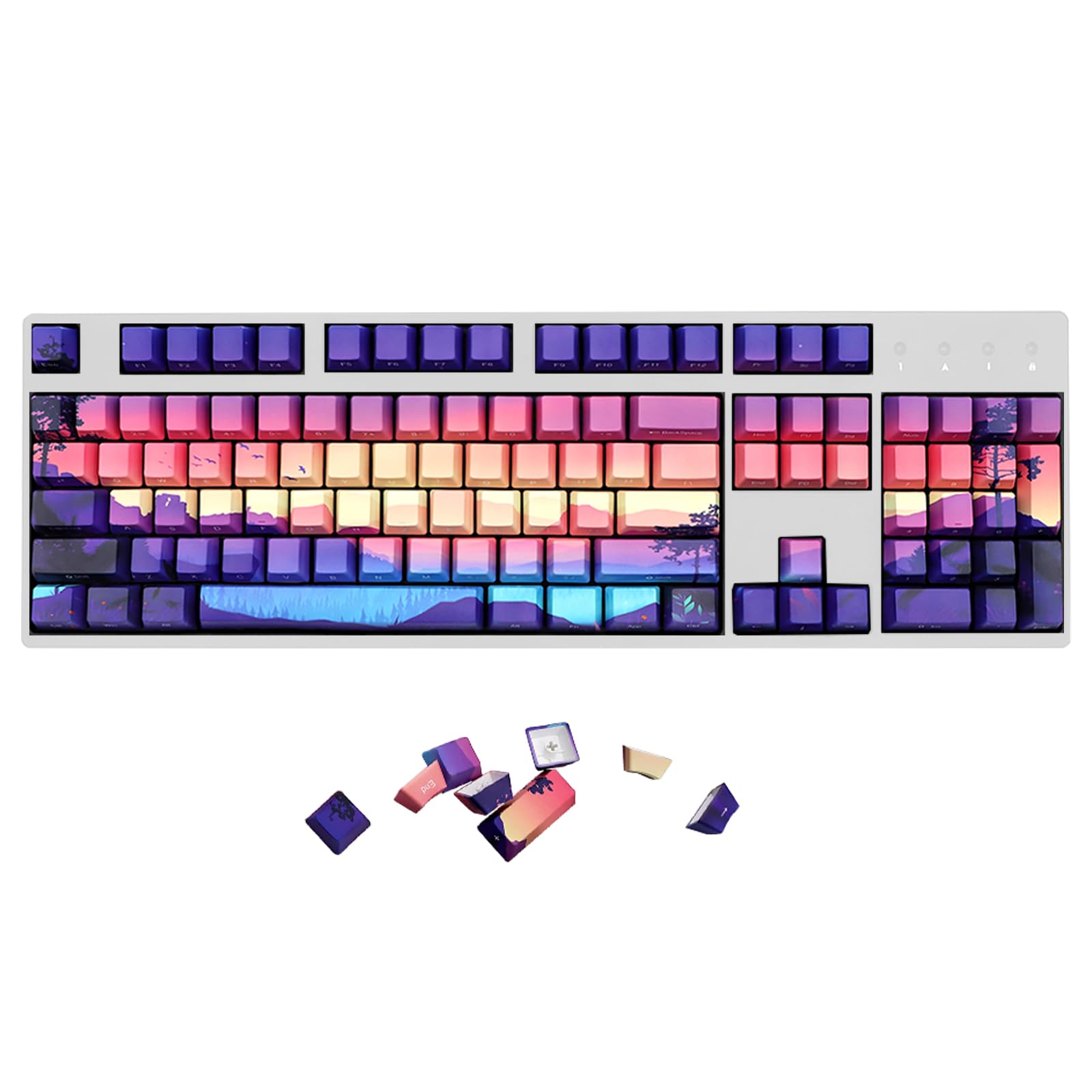 MOLGRIA 124 Set Light-Go-Through Custom Keycaps, Double-Shot PBT Cherry Profile Key Caps for Most 60/75/98 Percent Cross-Switch RGB Backlit Mechanical Gaming Keyboard ANSI/ISO Layout(Sunset Glow)