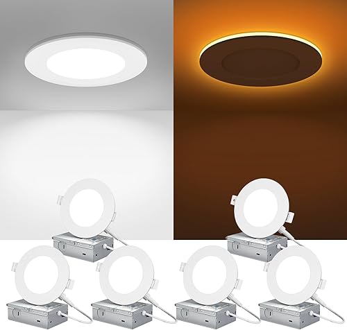 ZYC Canless - Iluminación LED empotrable de 4 pulgadas, paquete de 6 luces descendentes ultrafinas de 5CCT con modo de luz nocturna, 9 W, 800 lm, disponible en Yaxa Costa Rica