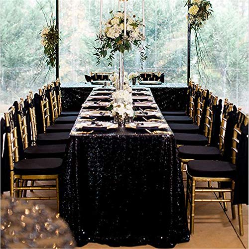 Image of B-COOL Seamless Sequin Table Cloth Black Glitter Design Table Cloth Wedding Overlay Birthday Party Tables Decoration Fabric 90x132-inch (Black)