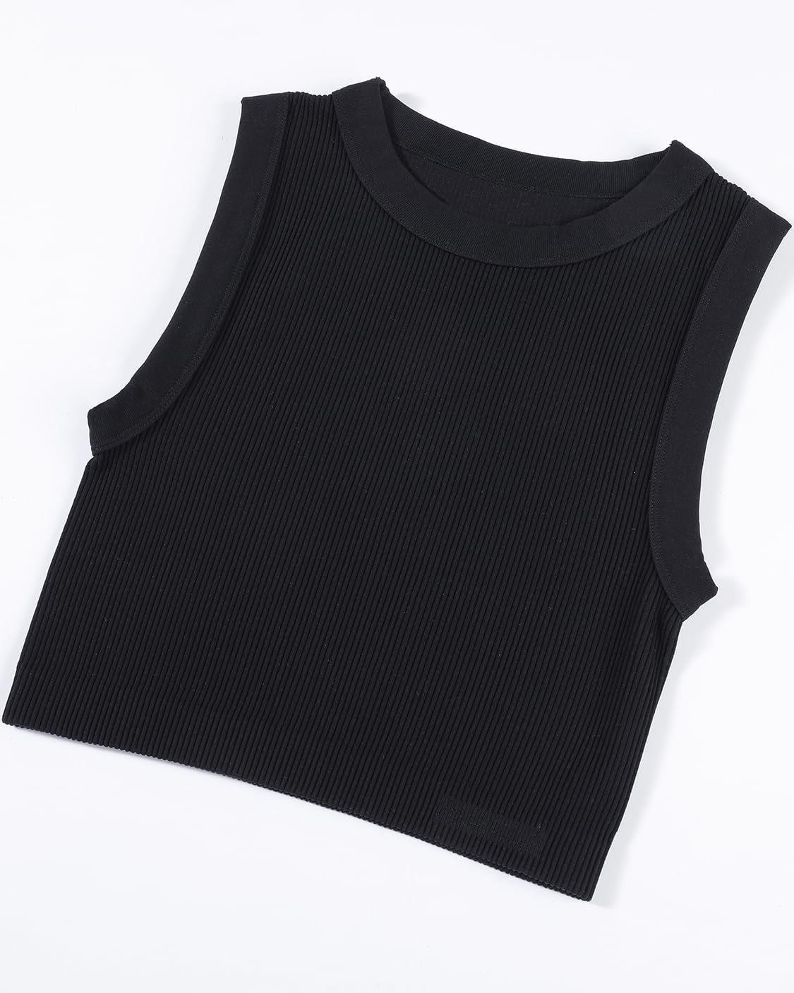 AUROLA Essentials Rib Seamless Sleeveless Tank for Women Subtle Logo Round Neck Active Workout Crop Top,Black,S