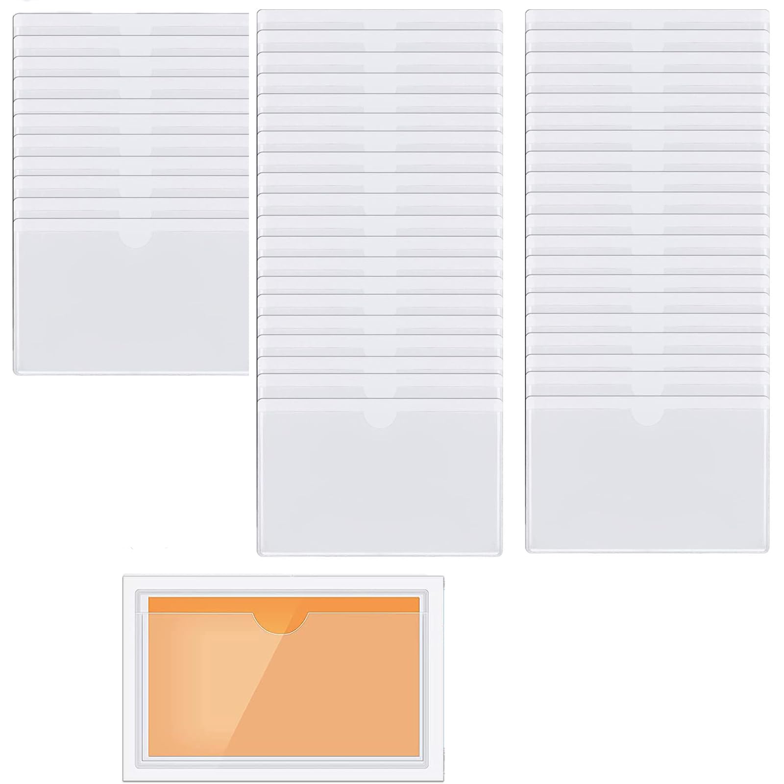 50pcs Self-Adhesive Business Card Protecror,Waterproof Clear Adhesive Label Pockets,Transparent Label Holder with White Card for Cabinet,Storage Bin,Supermarket,Bookself,Mailbox,Tag,Drawers