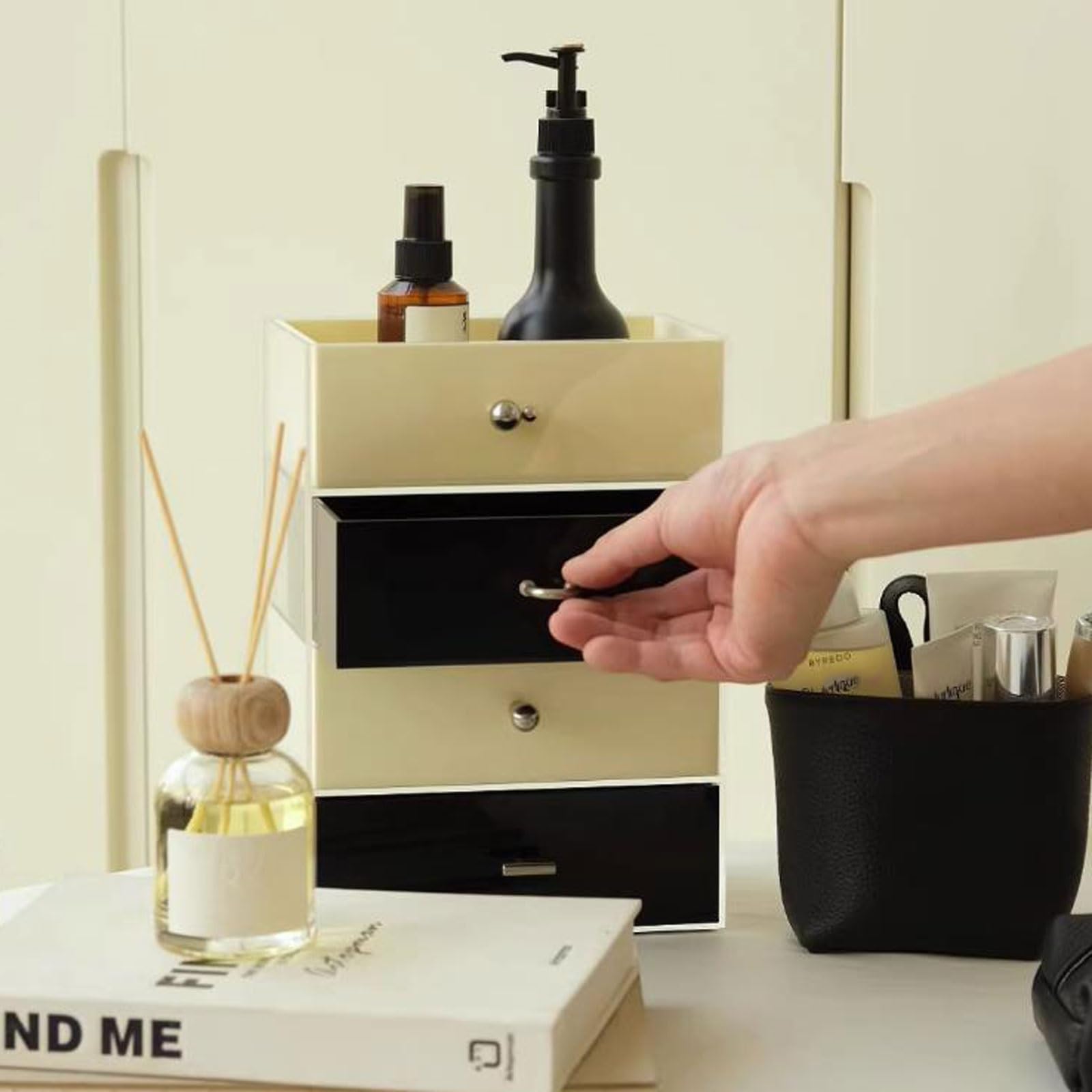 Conservazione dei cosmetici Scatola porta trucchi con 3 cassetti | Custodia for gioielli for la cura della pelle dell'organizzatore di cosmetici