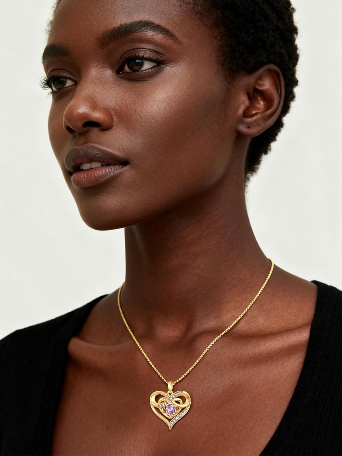 Infinite Heart Birthstone Necklaces for Women Gold Plated Pendant Wedding Anniversary Birthday Gift for Wife Her Mom Grandma Daughter Jewelry with Round Birthstone - Image 7