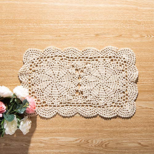 Eiyye Rectangle Doilies 2-Piece 105x17inch Handmade Crochet Cotton Lace Table Placemats Coaster Beige