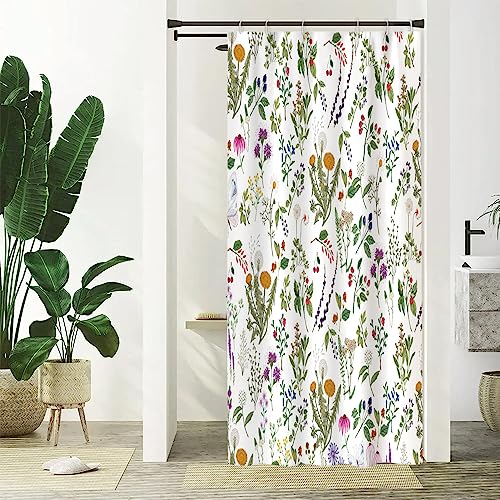 Uiiooazy Tenda Doccia Fiori, Tenda da Doccia Piccola Foglie Verdi Floreale Vintage Tende per Doccia Antimuffa Impermeabile Tessuto in Poliestere Lavable Tende Vasca da Bagno con 6 Ganci 90Lx180Acm
