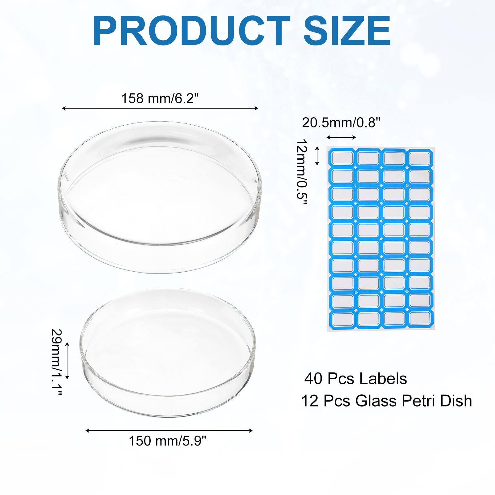 PATIKIL 12 Pezzi Vetreria Petri Con Coperchio 150 Mm Vetro Borosilicato Spesso Autoclavabile Piastre Coltura Laboratorio Etichette Per Esperimenti Scientifici Progetti Laboratorio