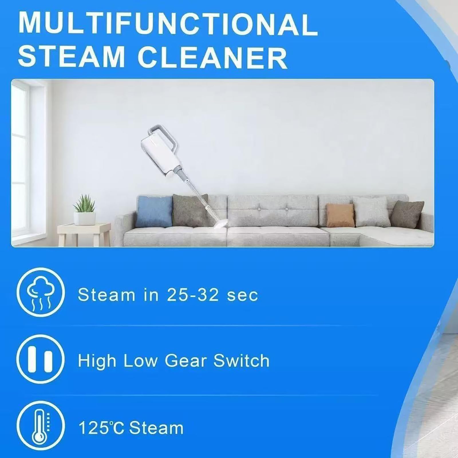 Wielozadaniowy mop parowy, zbiornik na wodę o pojemności 370 ml, moc pary o mocy 1500 W, odłączana jednostka ręczna, odpowiednia do podłóg z twardego drewna, podłóg laminowanych, płytek, okien
