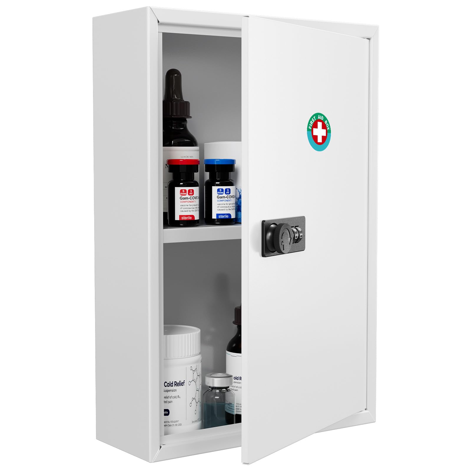 Uniclife Wall Mount Medicine Cabinet with Combination Lock, 21.5x8.5x32 cm