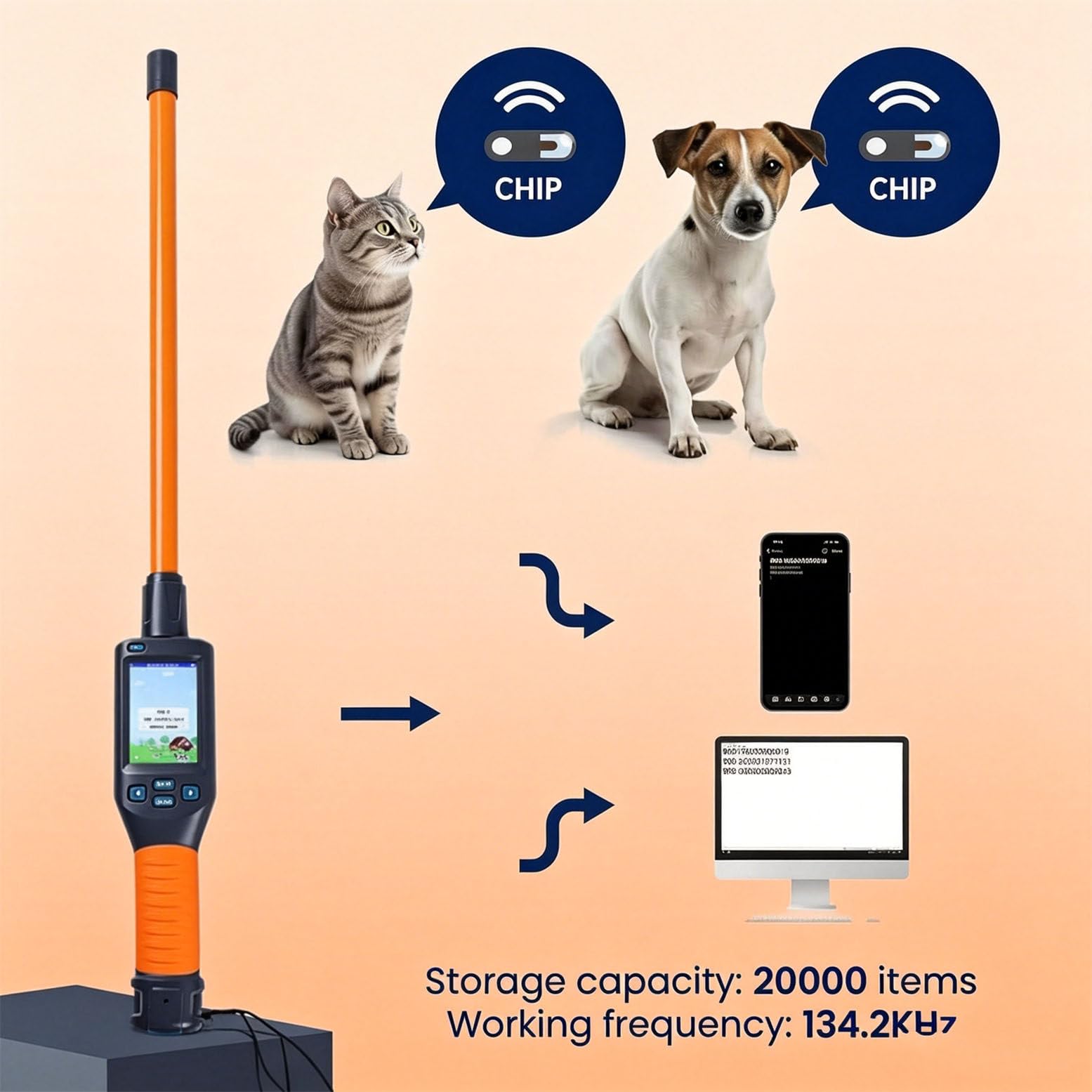 Lettore di Marchi Auricolari per Animali | Scanner portatile per microchip per animali domestici, con display LCD, per allevamenti e proprietari di animali.