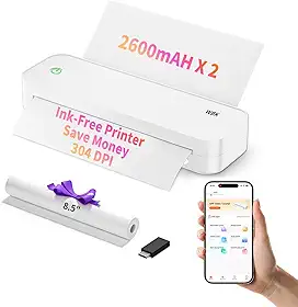 Impressoras portáteis sem fio para viagens, impressora térmica sem tinta, suporta 21,6 cm x 28 cm, papel térmico A4 e A5, mini impressora sem fio Bluetooth compatível com Android