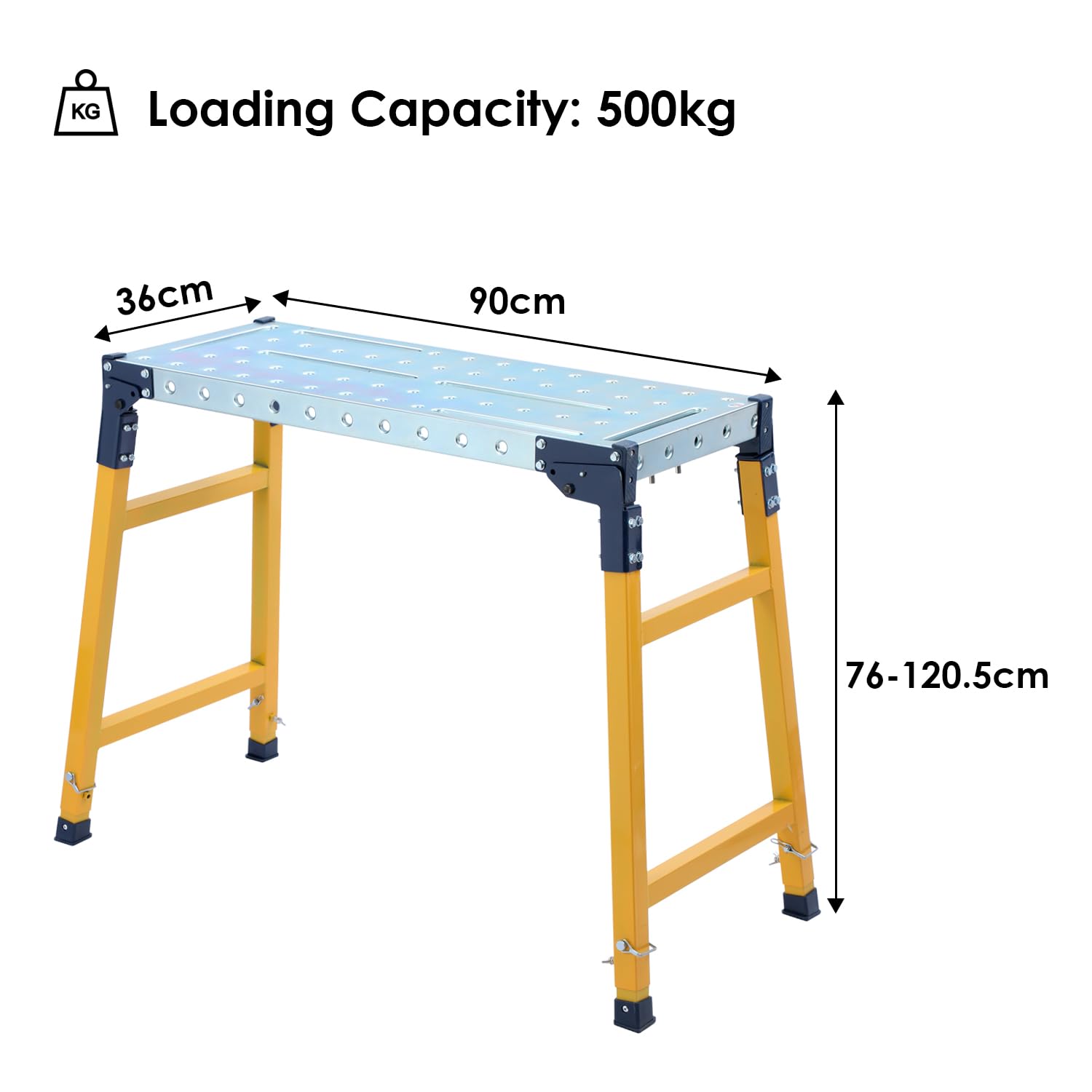 TOPWAY Plataforma de Trabajo Ajustable Plegable, Capacidad de Carga de 500 kg, Andamio Plegable para Banco de Trabajo para Trabajos en Interiores y Exteriores, 90 x 36 x 120,5 cm