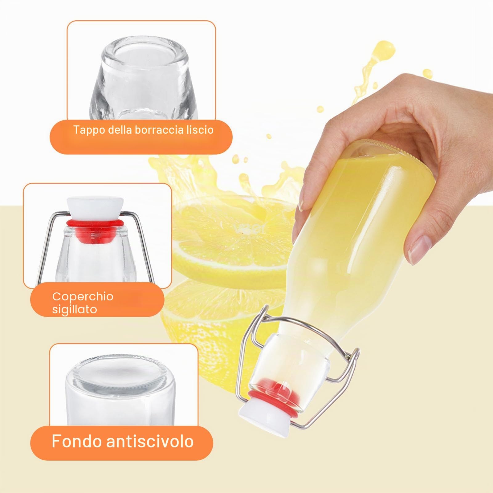 Zanfqvo 12 pezzi Bottiglie Costolata in Vetro con Tappo Ermetico, 100ml Bottiglie riutilizzabili a Chiusura ermetica, contenitori in vetro per Bevande Fatte in Casa, Birra, Liquori, Succhi, Olio