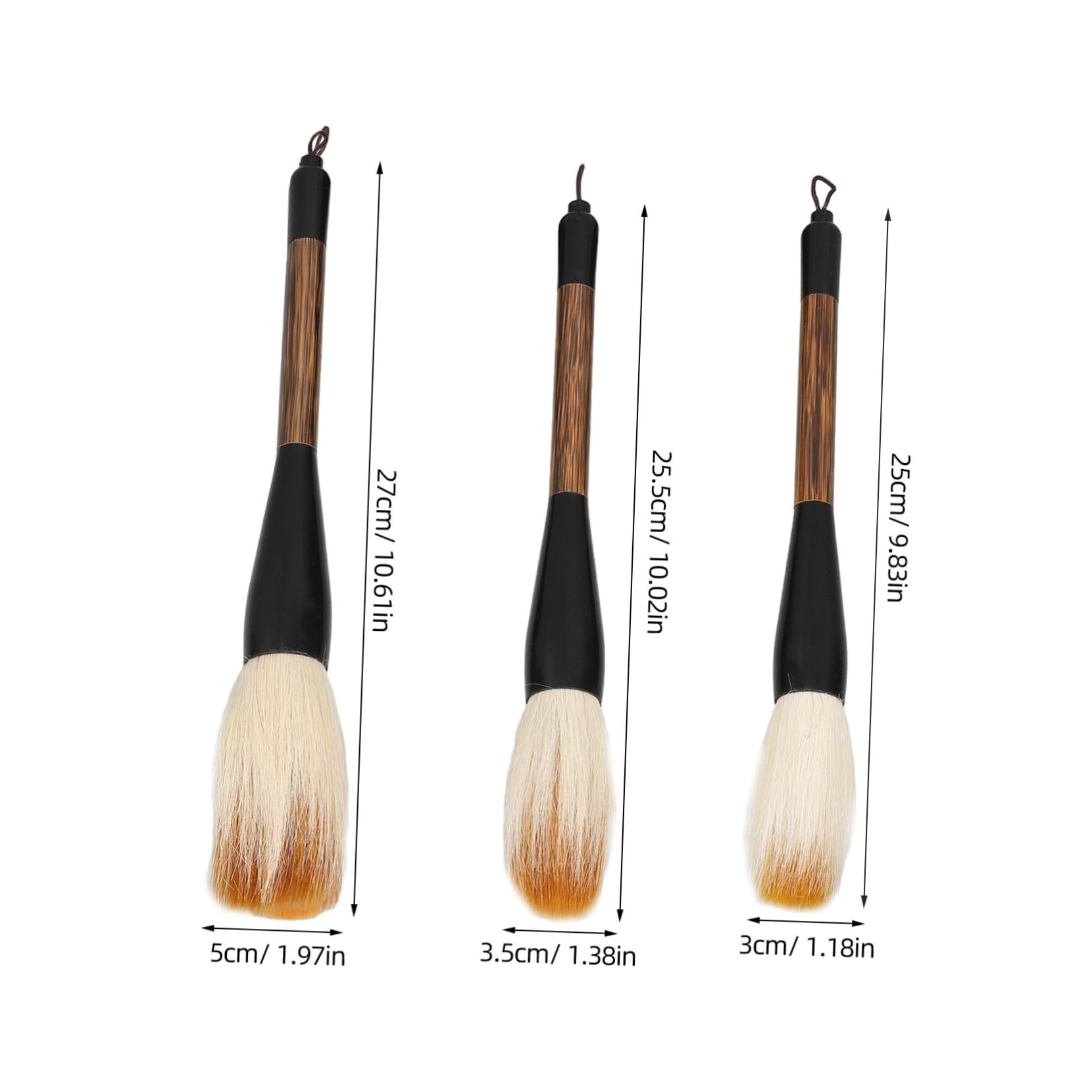 DIYEAH 3pcs Large Chinese Calligraphy Brush Set Traditional Writing Painting Brush for Chinese Ink Art Sumi Calligraphy Practice Tool Beginner to Artist