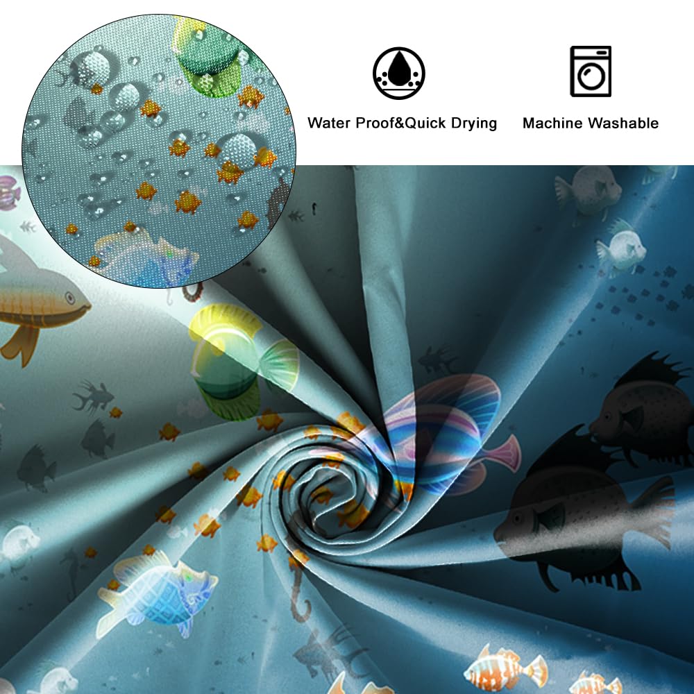 SDOTPMT 122x183cm Cartoon Fish Shower Curtain Colorful Tropical Fishes Hippocampus Marine Animal Bath Curtain Blue Ocean Bathtub Curtain for Bathroom Decor Fabric Polyester Waterproof with Hooks - Image 4