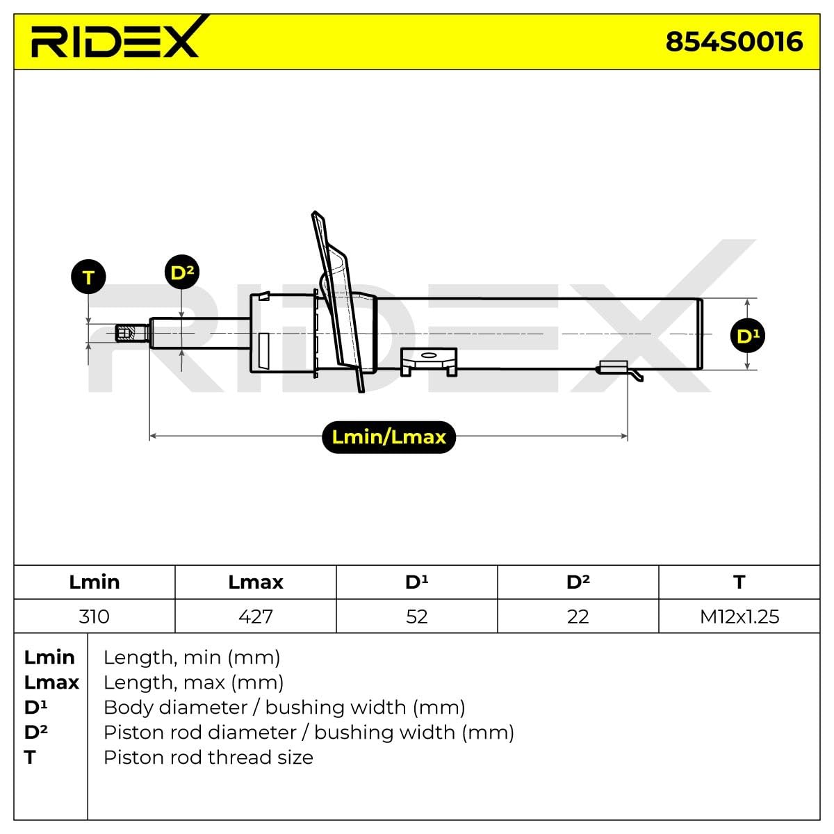 RIDEX 854S0016, 2 szt Amortyzator zestaw rozpórka zawieszenia przód Kompatybilny z FORD MONDEO III sedan B4Y MONDEO III kombi BWY MONDEO III B5Y