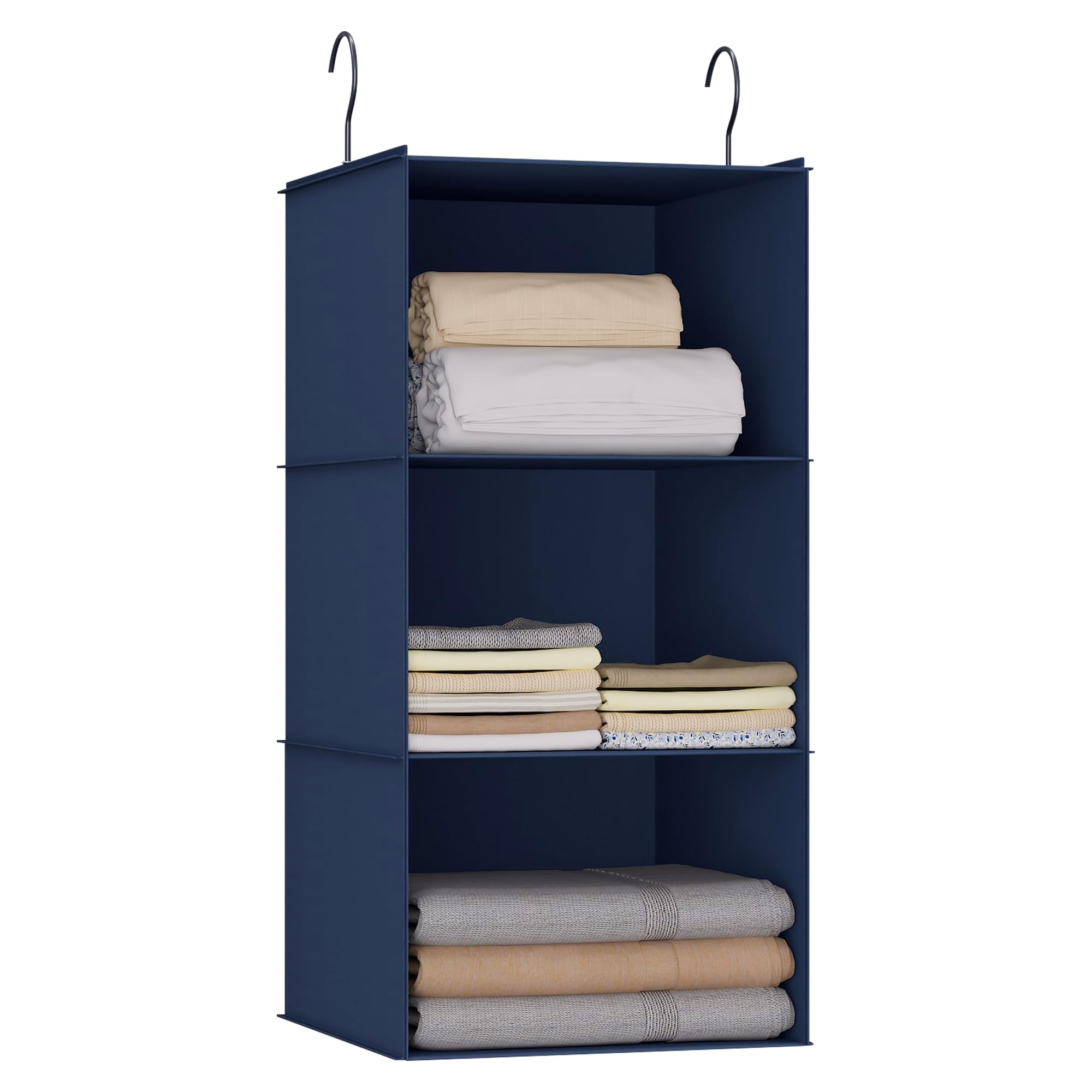 DonYeco Hanging Closet Organizer - 3-Shelf, Easy Mount Foldable Wardrobe Storage Shelves for Clothes, Handbags, Shoes & Accessories - Washable Oxford