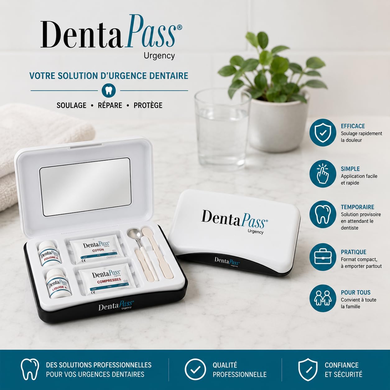 Kit Urgence Dentaire Indispensable – Pansement Dentaire & Ciment Dentaire – Soulage les Douleurs Dentaires – Réparation Dentaire Provisoire – Certifié CE – Entreprise Française (Français)