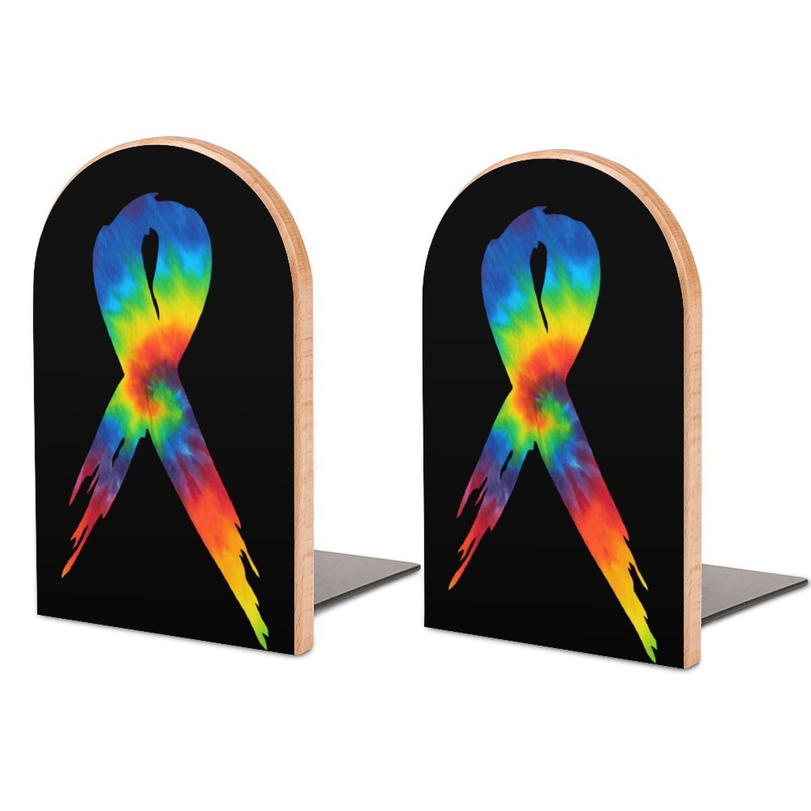 Tie Dye Breast Cancer Book Ends for Shelves Bookends Bookshelf Holder Stand Books Stopper Home Office Decor