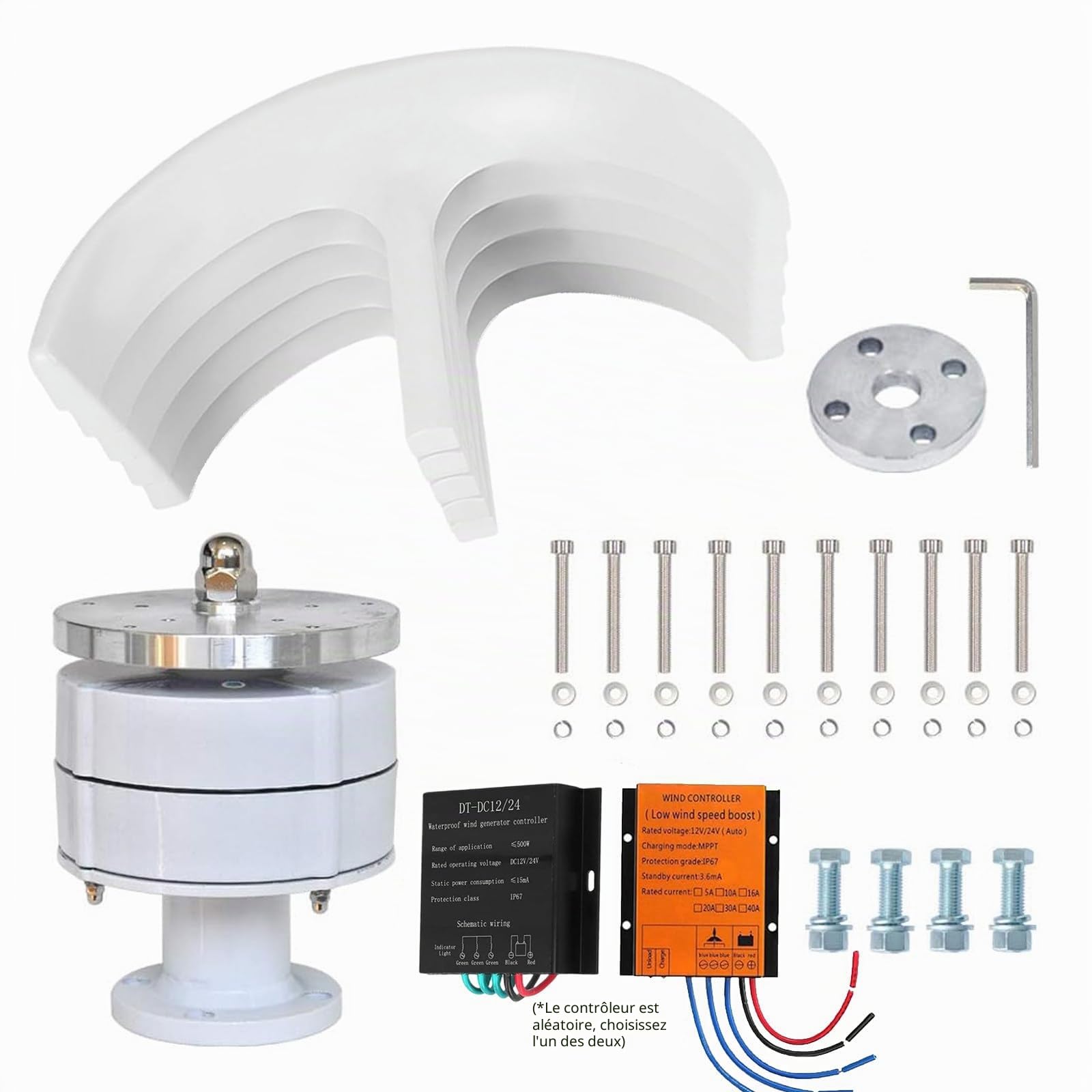 Générateur D'éolienne 10000W 12V/24V/48V/110V/220V Générateur Vertical à 5 ​​pales Kit D'éolienne à Aimant Permanent Triphasé AC avec Contrôleur, pour Maison/Bateau/Chalet/Camping-Car,White220V