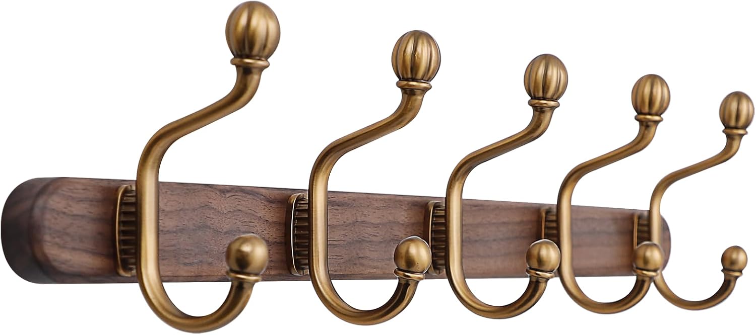 Coat Rack Wall Mount, 13.7 Vintage Coat Hooks on Wood