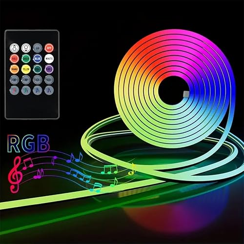 Luz de neón LED RGB alimentada por USB de 6.5 pies con sincronización de música, control remoto de 28 teclas, flexible e impermeable para uso en