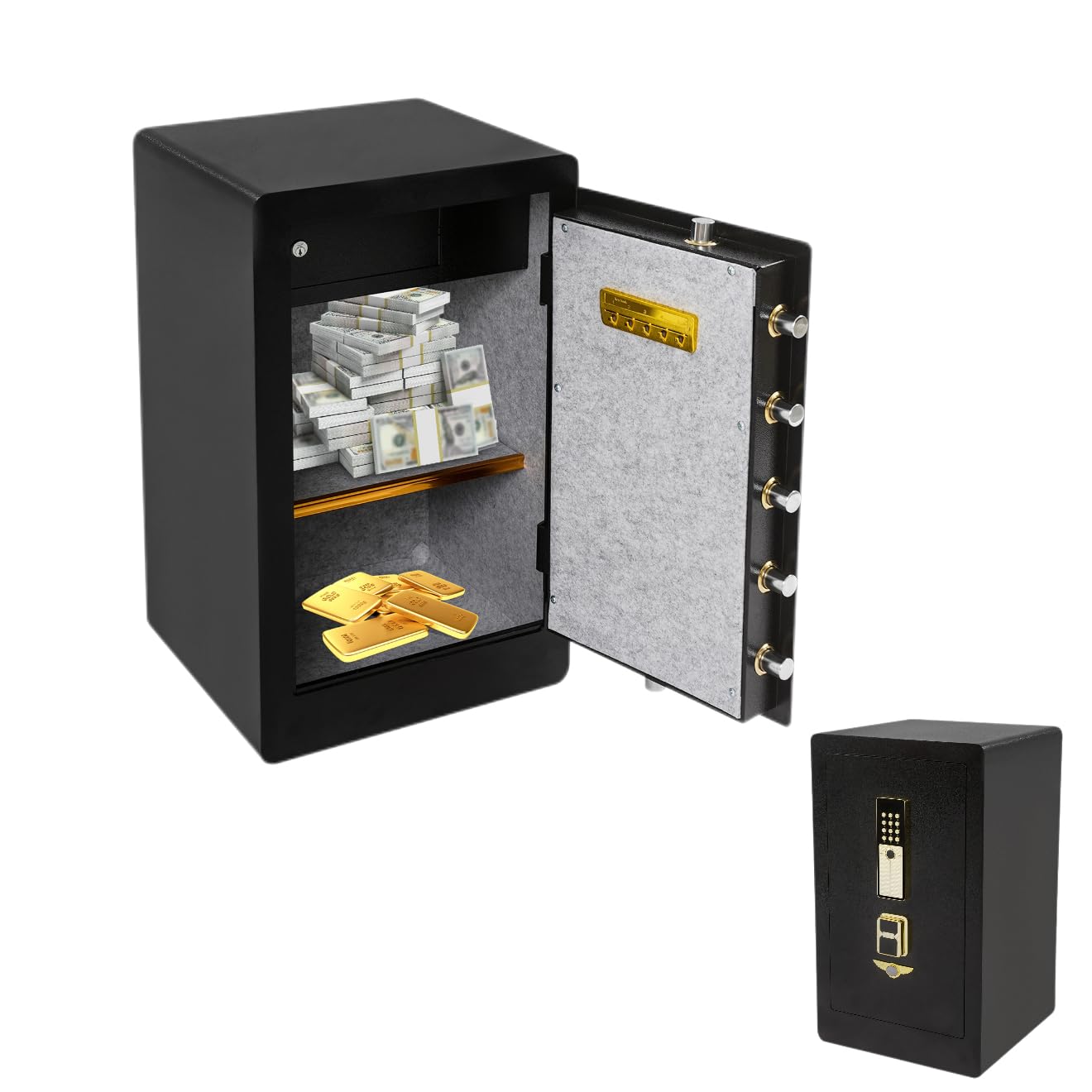 Cassaforte a doppio strato con combinazione digitale e 4 chiavi LED, cassaforte elettronica, per ufficio, casa, 40 x 33 x 70 cm