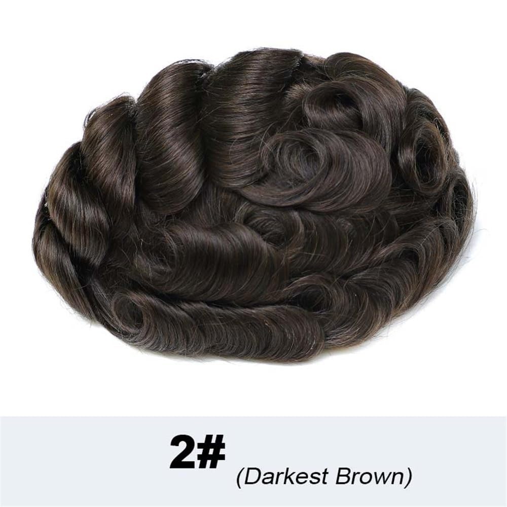 Men's Toupee #2 Marrone 0,12-0,14 mm Pelle PU Intera Capelli Umani Maschili Toupee for Protesi di Capelli da Uomo(6x8)
