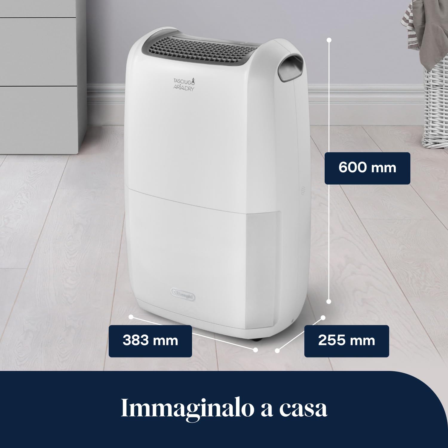 De'Longhi Tasciugo AriaDry Multi - Deumidificatore Casa Portatile, Assorbi Umidità 20L/Giorno, Asciugabiancheria, Antimuffa, Bassa Rumorosità, Timer, Bianco (DDSX220)